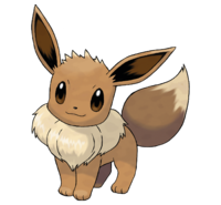 La imagen muestra a Eevee, un Pokémon de tipo Normal conocido por su versatilidad y capacidad de evolucionar en diferentes tipos. Se le representa en una pose de pie, con un estilo de dibujo limpio y animado, mostrando su pelaje marrón claro y sus grandes ojos.