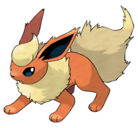 El Pokémon Flareon es predominantemente naranja-marrón, con una melena/pelaje más claro, de color crema, en la cabeza y alrededor del cuello y el cuerpo.
                        Sus orejas son grandes y puntiagudas, con un interior gris oscuro/azul marino. La cola es de color beige/marrón claro y tiene una textura ligeramente peluda.
                        El Pokémon tiene ojos expresivos, que son de color gris azulado claro. Su boca parece ligeramente abierta, con una expresión neutral.